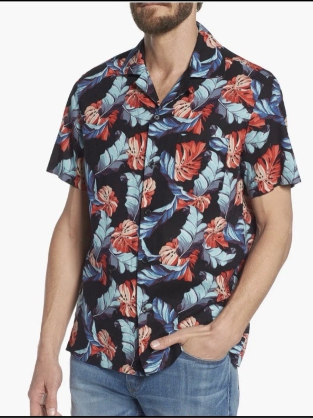 J Crew linen blend Hawaiian Shirt Men’s Large Floral Button Up Camp Resort